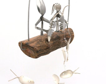 Husband Wife Fishing Trip, Spoon Fish Wind Chime, Father's Day, Mother's Day, Anniversary, Christmas, Wedding Gift, Perfect Partner Present