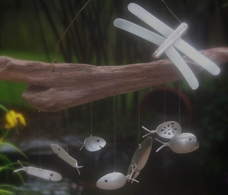 Metal Yard Sculpture Spoon Fish Chime Beach Mobile Water Etsy