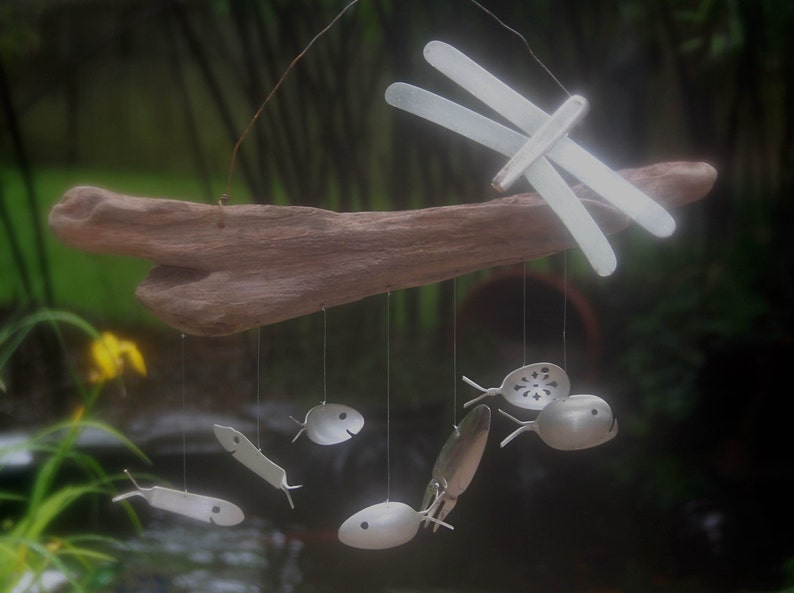 Metal Yard Sculpture Spoon Fish Chime Beach Mobile Water Etsy