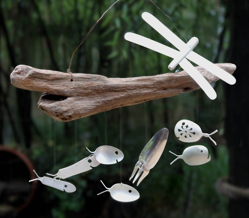 Metal Yard Sculpture Spoon Fish Chime Beach Mobile Water Etsy