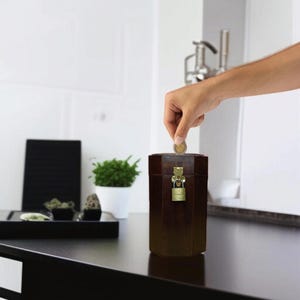 Handmade Wooden Money Saving Box – Hexagonal Coin Bank for Kids & Adults | Lockable Donation Box | Medium Size Piggy Bank Gift on Occasion