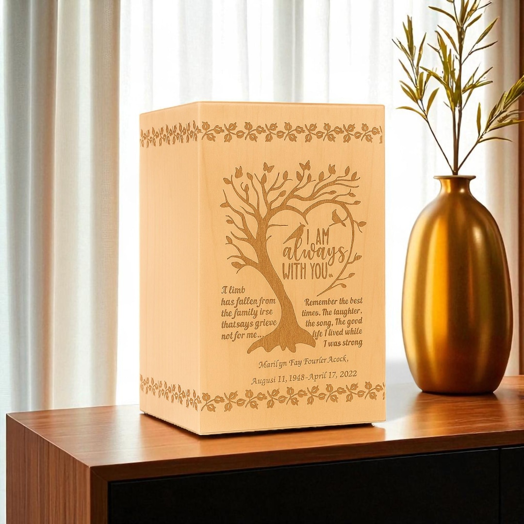 Personalized Wooden Cremation Urn Custom Engraved Memorial Box With ...