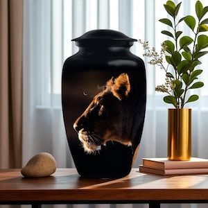 Lioness Cremation Urn for Ashes Handmade Aluminum Wildlife Urn Regal Animal Memorial Urn Nature Funeral Keepsake for Loved Ones, Pet Urn Box