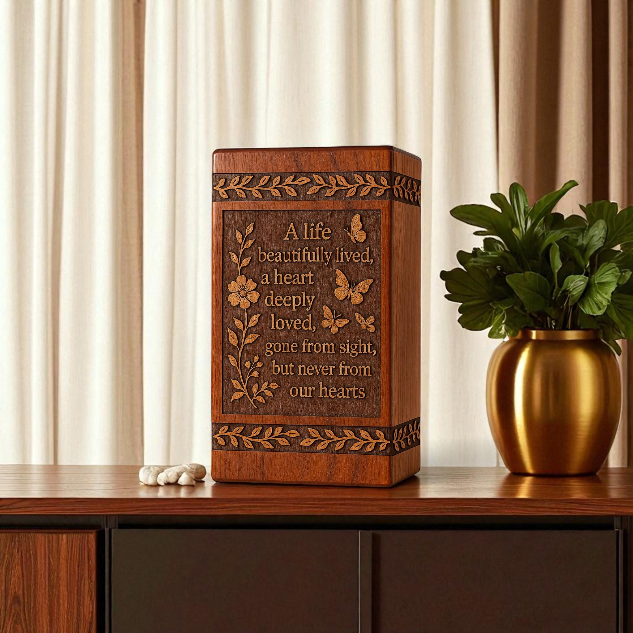 Engraved Wooden Urn for Human Ashes in Loving Memory Box With Birds ...