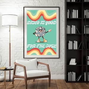Disco Is Good for the Soul Print – 70s Retro Funky Wall Art, Colourful Music Poster, Groovy Home or Party Decor for Dance & Soul Lovers