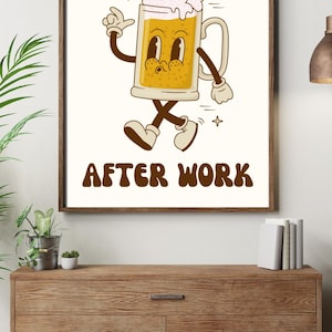 Beers After Work Print – Retro Cartoon Wall Art, Fun Vintage-Style Poster for Home Bar, Man Cave, Office or Beer Lover Gift