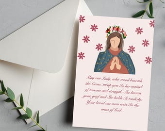 Cartão de condolências para impressão Católica Nossa Senhora das Dores | Luto Cristão e Condolências Religiosas Download instantâneo
