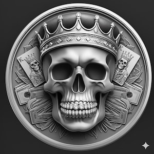 Poker Skull King Laser Engraving File: Royal two sided Coin Depth Map  (Digital Download)