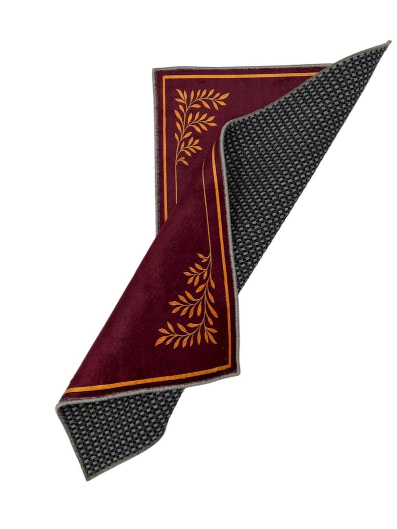 Orthodox Christian Prayer Rug, Burgundy and Gold Cross Design, Religious Home Decor Mat, Byzantine Style Worship Carpet image 6