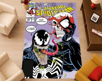 Spider-Man vs Venom Rug, Retro Comic Book Floor Mat for Fans