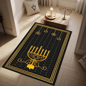 Jewish Prayer Rug, Hebrew, Menorah Prayer Rug, Israelite Mat, Yom Kippur/Pesah Gift, Religious Mat, Home or Synagogue, Faith Gift, Washable