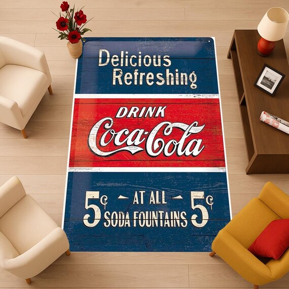 コカコーラ　ラグ　ビンテージ　アンティーク コカ・コーラのヴィンテージスタイルラグ：80年代のレトロなインテリア