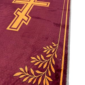 Orthodox Christian Prayer Rug, Burgundy and Gold Cross Design, Religious Home Decor Mat, Byzantine Style Worship Carpet image 7