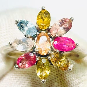 Natural Tourmaline Multi Color Oval Flowers Ring Sterling Silver Handmade Jewelry For Women s Ring Promise Ring Engagement Anniversary Gift