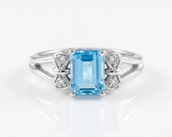 Swiss Blue Topaz Ring: Octagon Gemstone, Sterling Silver 925, Handmade