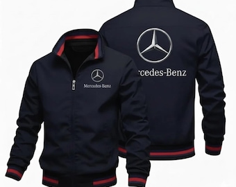Mercedes-Benz AMG Windbreaker Jacket | Navy Blue Softshell Fabric Mercedes Zip-Up Classic Streetwear Jacket