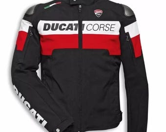Ducati Corse Motorcycle Racing Jacket | Waterproof Textile Fabric Biker Jacket with CE Armors