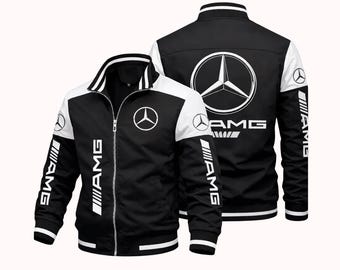 Mercedes-Benz AMZ Zip-Jacke schwarz | Luxus-Motorsport-Rennsport-Stil | Klassische Streetwear Jacke