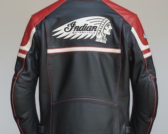 New Indian Motorcycle Riding Jacket Motorbike Racing Embroidered Leather Jacket CE Protectors