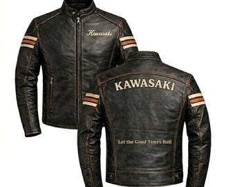Kawasaki motorrijjack noodlijdend leer motorsport bikerjack CE-beschermers