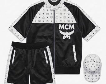 MCM Monogram Trainingsanzug Set: Retro Hip-Hop Streetwear Jacke und Shorts