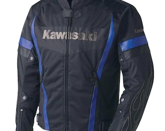 All Seasons Kawasaki Motorbike Riding Jacket | Motorcycle Racing Breathable Mesh Fabric Biker Jacket | CE Armors
