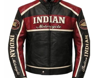Indian Motorcycle Jacket Genuine Leather Indian Biker Jacket Embroidered Logo CE Protectors