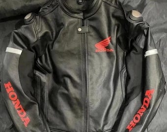Honda Motorbike Riding Jacket Black Genuine Leather Racing Motorcycle Jacket CE Protectors