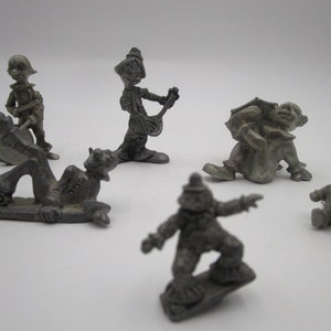 Vintage pewter Miniature Clowns group of 6