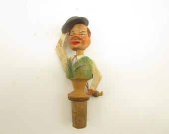 Vintage German Handcarved Bottle Stopper Msn tipping his hat