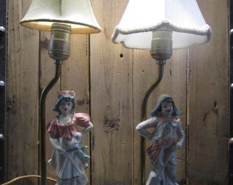Vintage Pair Porcelain Boudoir Lamps
