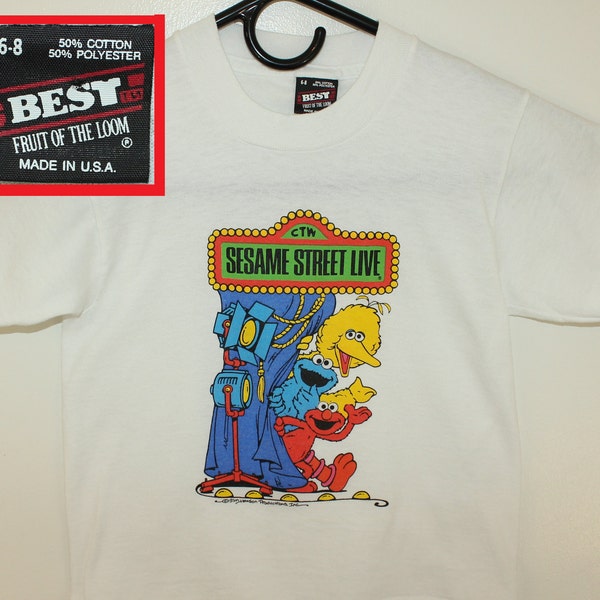 Sesame Street Live vintage youth t-shirt size 6-8 white 90s Big Bird Elmo Cookie Monster
