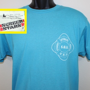 80s Screen Stars SOS Student Outreach Service camiseta vintage verde azulado azul azulado suave delgado elástico