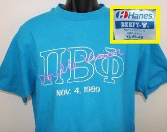 80s 1989 Pi Beta Phi Double Vision party vintage t-shirt teal blue Hanes Beefy T cotton college university