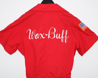 Wax-Buff vintage coveralls red short-sleeve Phil Manager American Flag zip-up top