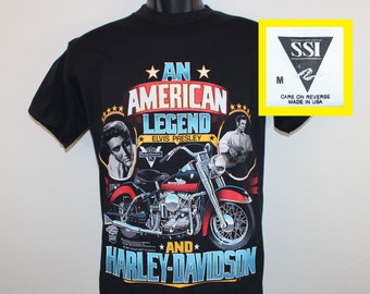 Elvis Presley Harley Davidson 80s 1987 vintage t-shirt black SSI cotton polyester An American Legend soft thin stretchy