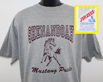 Shenandoah Mustang Pride vintage t-shirt gray 90s cotton polyester Iowa Set the Tempo