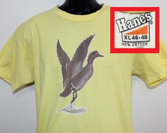 70s Eurasian teal duck vintage t-shirt yellow Hanes cotton iron-on graphic