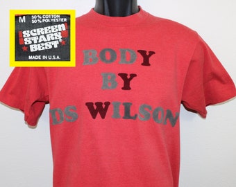 Body by DS Wilson vintage t-shirt red Screen Stars Best 80s 90s fuzzy letters Pinky wtf cotton polyester