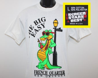 80s 90s New Orleans French Quarter vintage t-shirt white Big Easy Screen Stars Best alligator cotton poly