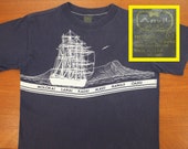 Hawaii Hawaiian Islands sailboat vintage t-shirt Short L navy blue 80s wraparound graphic Anvil brand all cotton