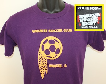 Waukee Iowa Soccer Club vintage kid’s t-shirt youth 14-16 purple 80s 90s soft thin