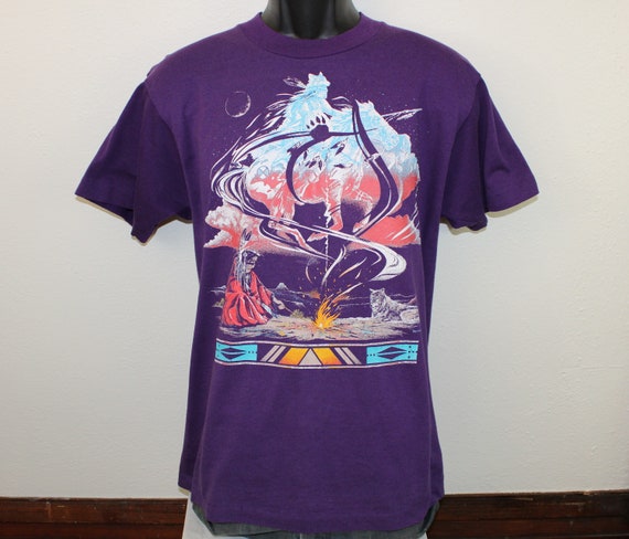 1991 Native American vintage t-shirt purple Scree… - image 2