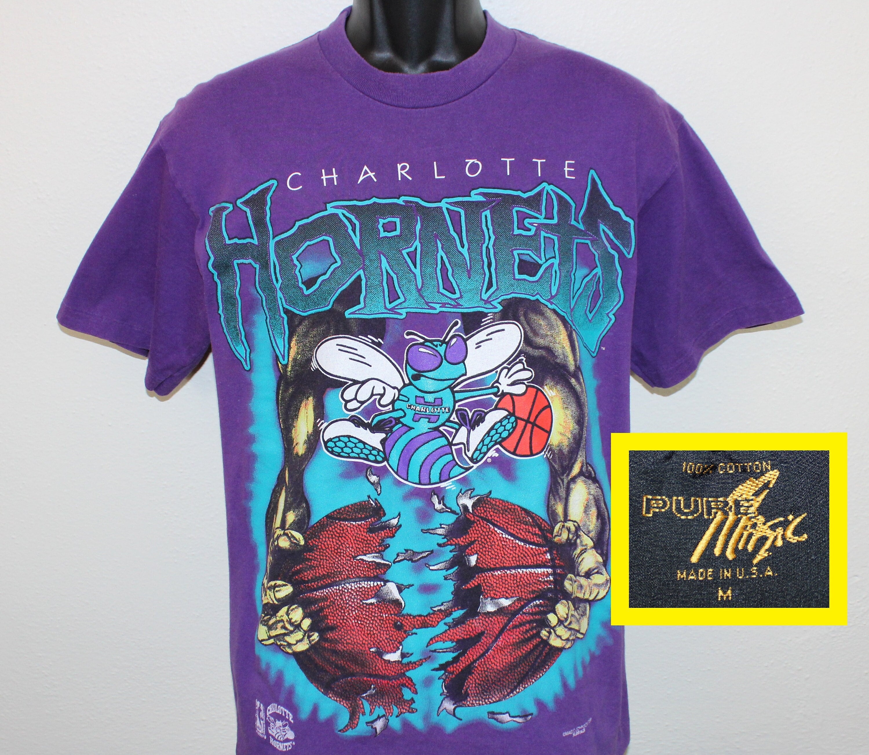 Vintage Charlotte Hornets Magic Johnson All Over Print Shirt Size