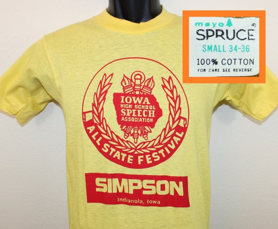 70s Iowa High School Debate Vintage T-shirt Yellow Mayo Spruce All 
