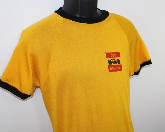 60s 70s Co Op Gas/oil Race Car Vintage Ringer Tee T-shirt Yellow