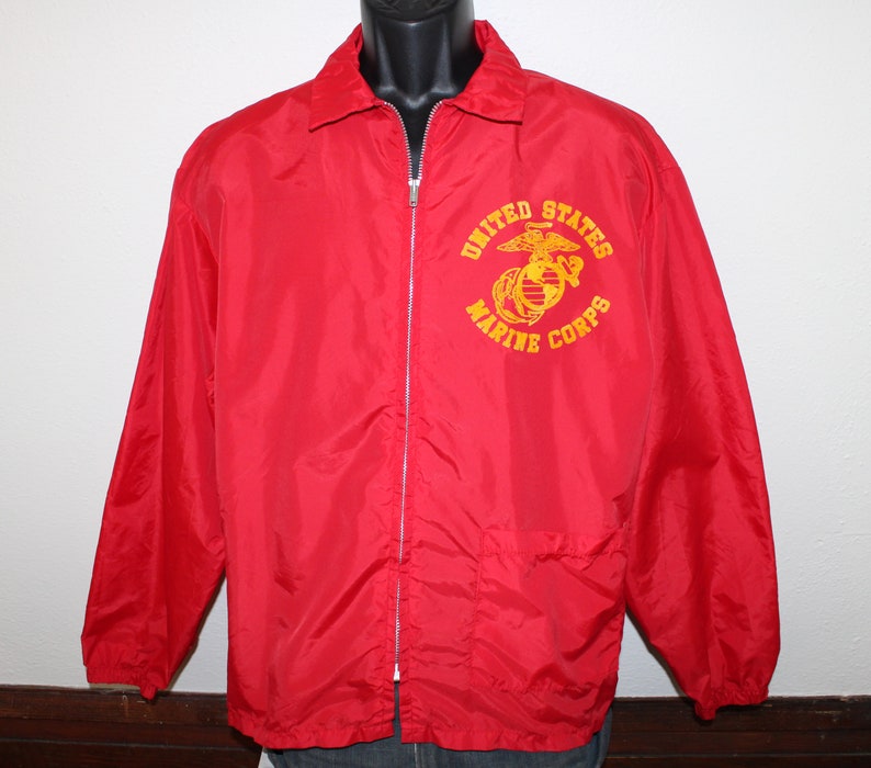 70s United States Marine Corps Vintage Windbreaker Jacket Red US
