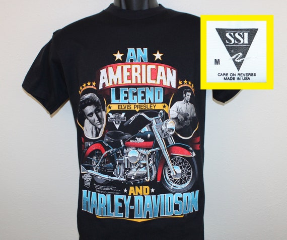 Elvis Presley Harley Davidson 80s 1987 Vintage T-shirt Black SSI