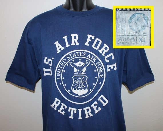 80s US Air Force Retired Vintage T-shirt Navy Blue Soft Thin