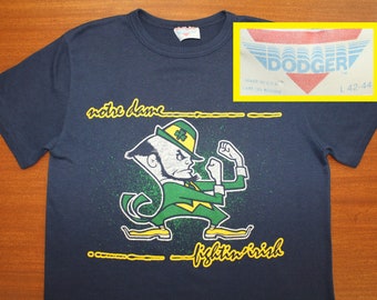 Notre Dame Fightin’ Irish vintage t-shirt Short M/L navy blue 80s soft thin stretchy Dodger brand